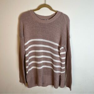 alya Tan Striped Knit Crewneck Sweater Size Medium